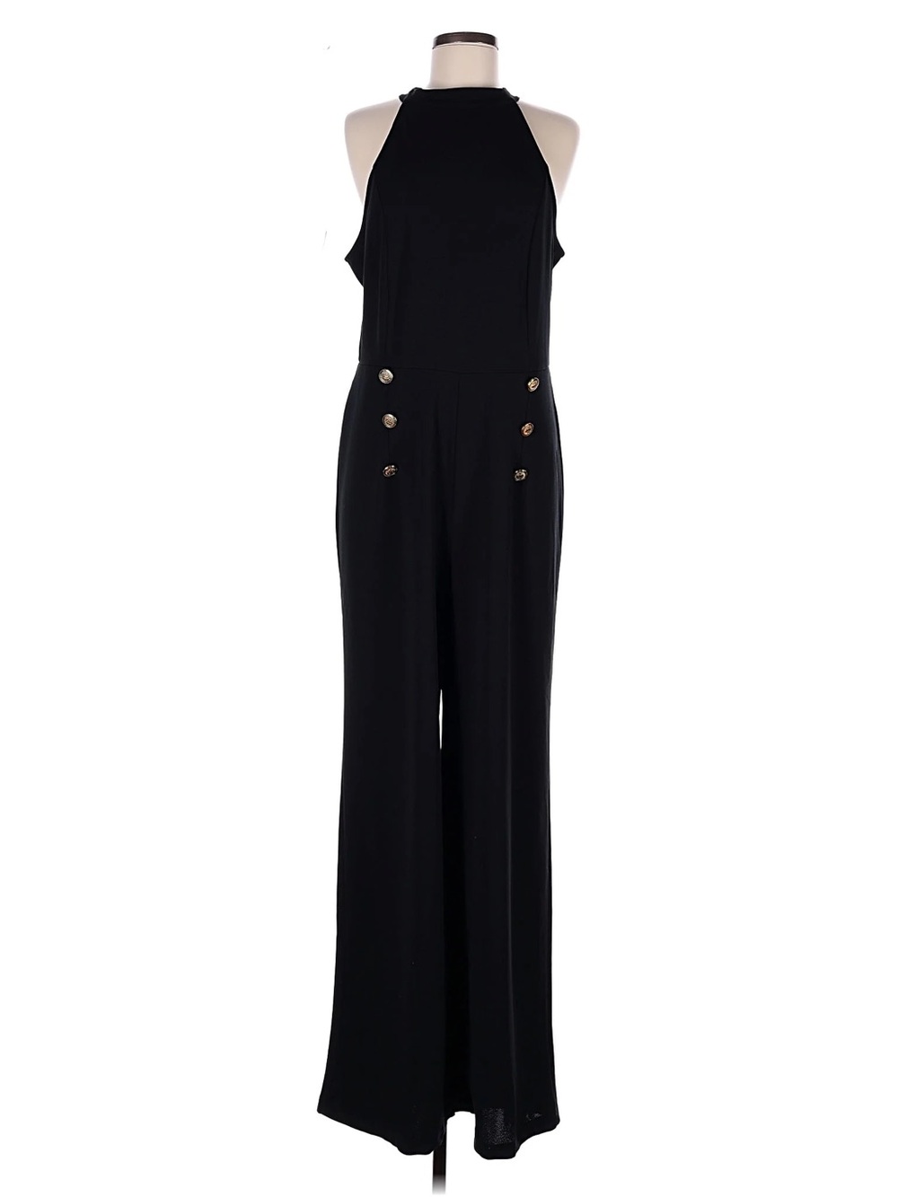 NWT New York & Company Size 10 Black Halter Neck Wide-Leg Jumpsuit